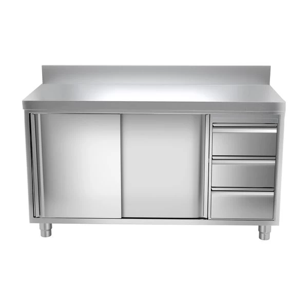 Edelstahl Arbeitsschrank PREMIUM - 1400x700mm - Mit 3 Schubladen Rechts & Aufkantung 2 Edelstahl Arbeitsschrank PREMIUM - 1400x700mm - Mit 3 Schubladen Rechts & Aufkantung – Bild 2