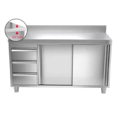 Edelstahl Arbeitsschrank PREMIUM - 1600x600mm - Mit 3 Schubladen Links & Aufkantung -Geschäft für Küchengeräte ask167a l icon 21e9