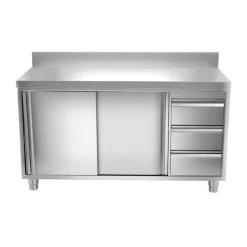 Edelstahl Arbeitsschrank PREMIUM - 1600x600mm - Mit 3 Schubladen Rechts & Aufkantung -Geschäft für Küchengeräte ask167a r 79dd