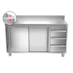 Edelstahl Arbeitsschrank PREMIUM - 1600x600mm - Mit 3 Schubladen Rechts & Aufkantung -Geschäft für Küchengeräte ask167a r icon 85a3