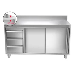 Edelstahl Arbeitsschrank PREMIUM - 1800x600mm - Mit 3 Schubladen Links & Aufkantung -Geschäft für Küchengeräte ask187a l icon 598c