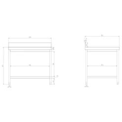 Edelstahl Arbeitstisch PREMIUM - 1000x800mm - Mit Grundboden & Aufkantung -Geschäft für Küchengeräte atk108a zeichnung 4712