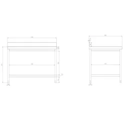 Edelstahl Arbeitstisch PREMIUM - 1400x800mm - Mit Grundboden & Aufkantung -Geschäft für Küchengeräte atk148a zeichnung 06e6