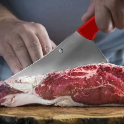 Hackbeil / Hackmesser - 26 Cm - Rot -Geschäft für Küchengeräte habp26r detail inuse 6e83