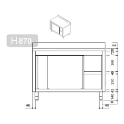 Edelstahl Arbeitsschrank ECO - 1000x700mm - Mit Schiebetür Und Aufkantung -Geschäft für Küchengeräte stainless steel workcabinet drawing 1 35ef 21