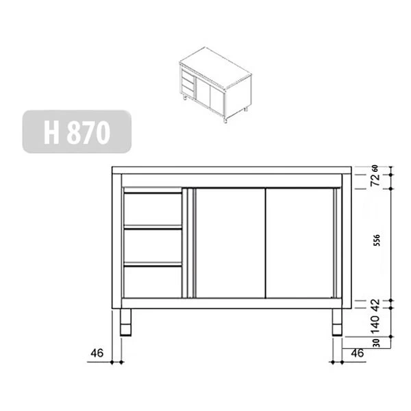 Edelstahl Arbeitsschrank PREMIUM - 1400x600mm - Mit 3 Schubladen Links Ohne Aufkantung – Bild 6