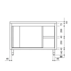 Edelstahl Arbeitsschrank PREMIUM - 800x700mm - Mit Flügeltür Ohne Aufkantung -Geschäft für Küchengeräte stainless steel workcabinet without backsplash drawing 1 c7e7 1