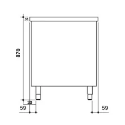 Edelstahl Arbeitsschrank ECO - 1600x700mm - Mit Schiebetür -Geschäft für Küchengeräte stainless steel workcabinet without backsplash drawing 2 c016 41
