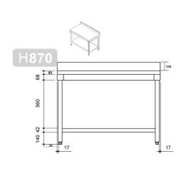 Edelstahl Arbeitstisch PREMIUM - 2000x600mm - Mit Grundboden & Aufkantung -Geschäft für Küchengeräte stainless steel worktable drawing 1 2ac1 13