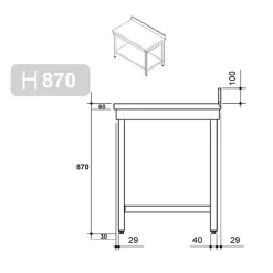 Edelstahl Arbeitstisch PREMIUM - 1800x600mm - Mit Grundboden & Aufkantung -Geschäft für Küchengeräte stainless steel worktable drawing 2 04d9 6