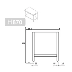 Edelstahl Arbeitstisch PREMIUM - 1600x600mm - Mit Grundboden Ohne Aufkantung -Geschäft für Küchengeräte stainless steel worktable without backsplash drawing 1 a1da