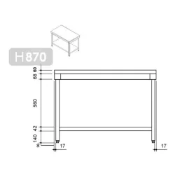 Edelstahl Arbeitstisch PREMIUM - 1600x600mm - Mit Grundboden Ohne Aufkantung -Geschäft für Küchengeräte stainless steel worktable without backsplash drawing 2 f75a